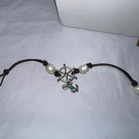 Fresh Water Pearl and Nautical Charm Bracelet - Picture 1 of 4